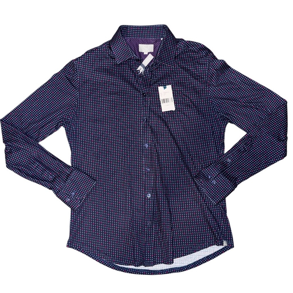 NWT Men’s Navy Red Long Sleeve Button Down Dress Shirt The Knit Shirt M